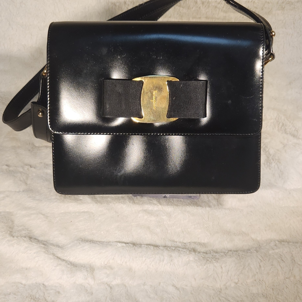Salvatore Ferragamo Black Crossbody Bag with Gold Accent